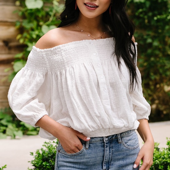 Dash of Pink Tops - Just Add Sun Off Shoulder Top in White
